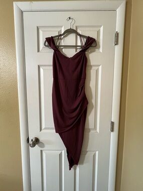 Windsor Burgundy Asymmetrical Draped Evening Dress